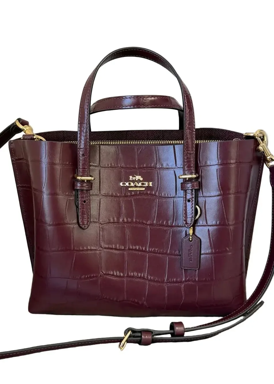 Coach Mollie Tote Bag 25 Merlot Croc Embossed Leather Crossbody CW017